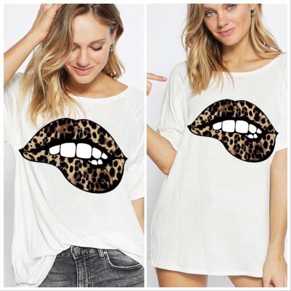 NEW‼️IVORY LEOPARD LIP T-SHIRT - top - Picture 2 of 2